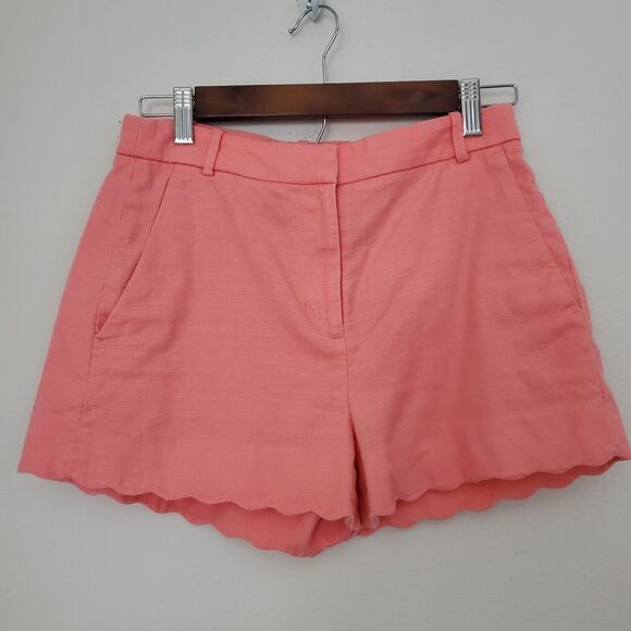 J Crew Women's Shorts 0 Orange Coral Woven Cotton Scalloped Textured Preppy - Picture 1 of 9